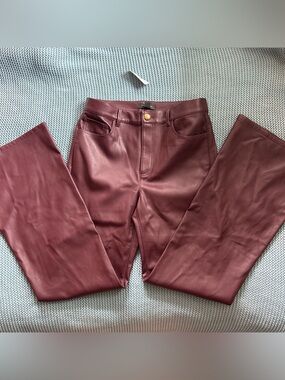 NWT Ann Taylor burgundy dark wine red faux leather pants size 6 wide leg/bootcut